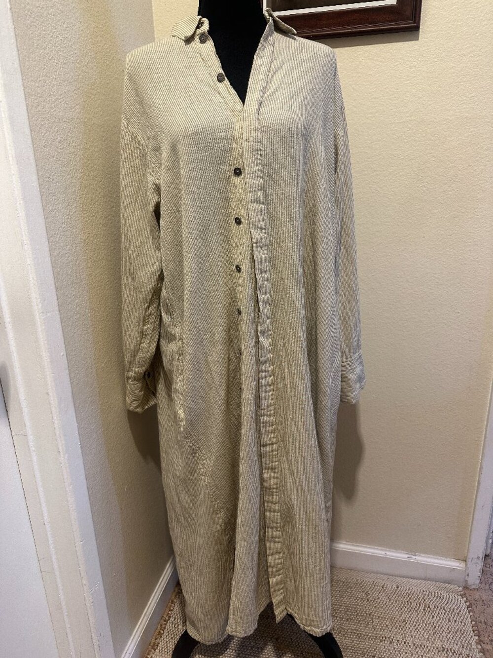 NEHERA Oversized Striped Shirt Dress Long Sleeve Button Front Midi SZ 3